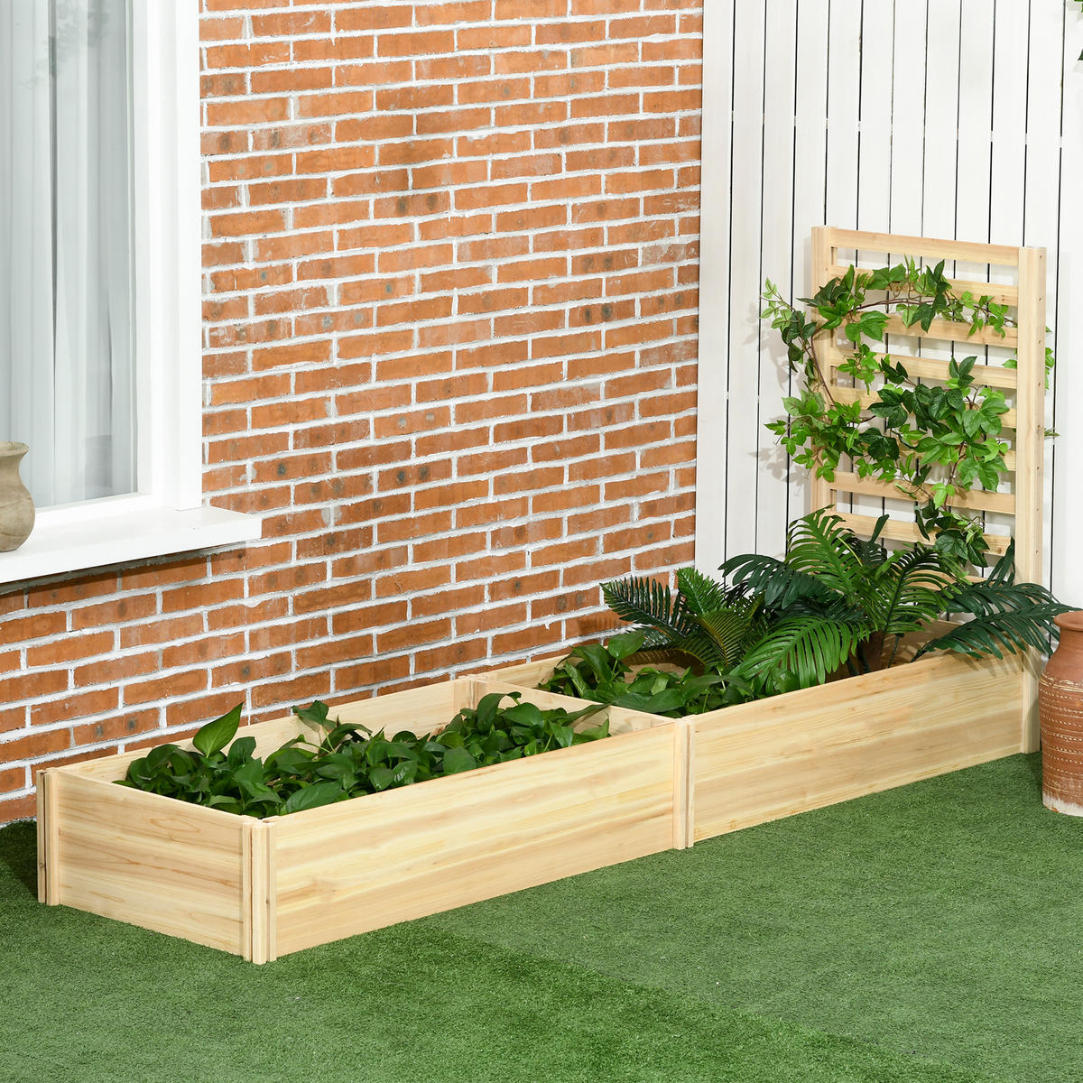 HOCHBEET DE-12223 mit Rankgitter 230/60/110 cm offener Boden Natur - Naturfarben, Holz (230/110/60cm) - ComfortXL