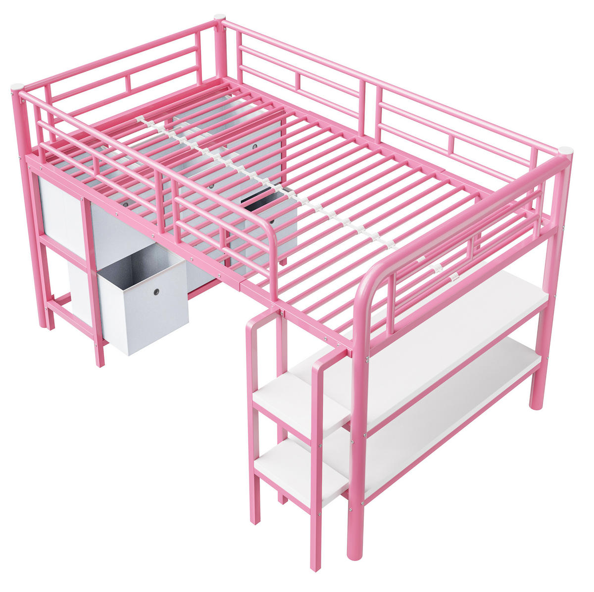HOCHBETT mit Stauraum 90x200 cm Metall Weiß/Rosa - Pink, Metall (90/200cm) - Beauniv