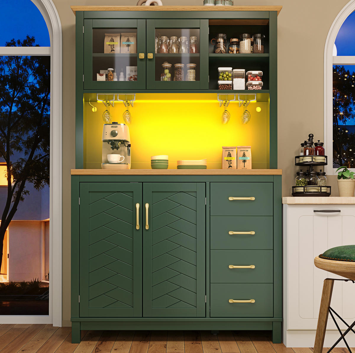BUFFETSCHRANK 105,5/40/180 cm mit LED-Lichtleiste, App-Steuerung und großem Stauraum, Grün - Grün, Holzwerkstoff (105.5/180/40cm) - Redom
