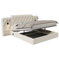 BOXBETT Polsterbett 180x200cm mit Bettkasten & Lattenrost, Samt Doppelbett mit Leselampe, USB, Verlängertes Kopfteil, Beige - Beige, Holz/Textil (180/200cm) - LVHOM