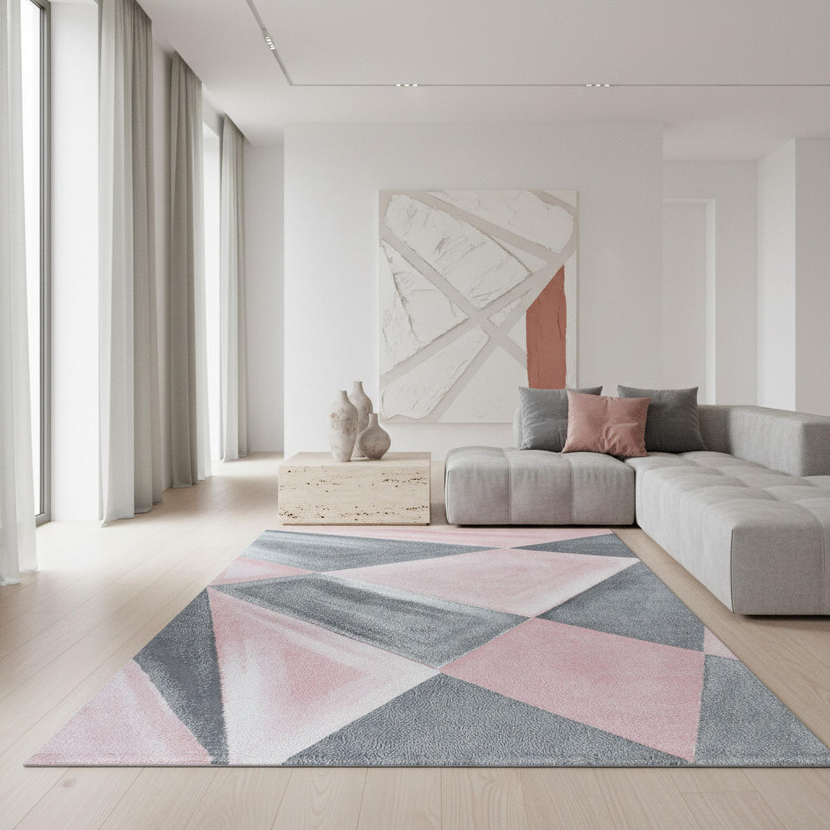 TEPPICH Kurzflor Geometrisch Polypropylen Wohnzimmer Pink Rechteckig 140x200 - Rosa, Textil (140/200cm) - KADIMA DESIGN