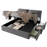 POLSTERBETT 160/200 cm aus Samt mit Stauraum und verstellbarem Kopfteil Grau - Grau, Textil (160/200cm) - Modenvie