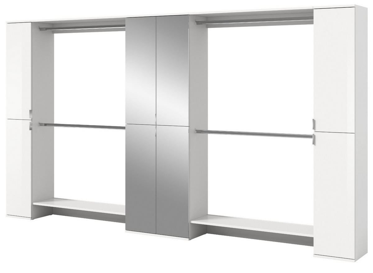 GARDEROBENSCHRANK weiß Hochglanz 232 cm, Schuhschrank XXL, mit Spiegeltüren - Chromfarben/Weiß Hochglanz, Holzwerkstoff/Kunststoff (341/193/34cm) - Inn.Furn