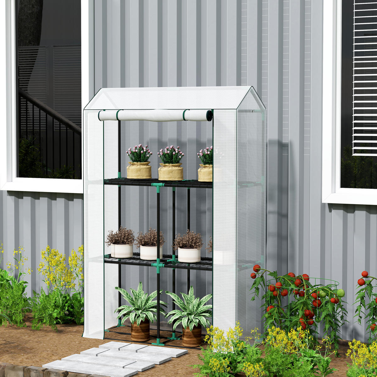 GEWÄCHSHAUS, 100L x 40B x 150H cm - Weiß, Kunststoff/Metall (40/150/100cm) - Outsunny