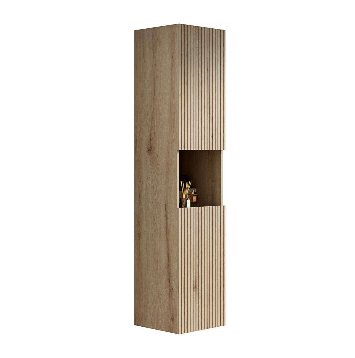 BADEZIMMERSCHRANK mit offenem Stauraum Weiß Eiche Holzwerkstoff - Weiß, Holzwerkstoff (35/35/160cm) - Beauniv