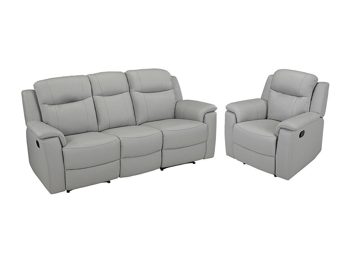 SOFAGARNITUR mit Relaxfunktion - 4 Personen - Leder - Hellgrau - - Hellgrau, Leder (205/100/96cm) - Vente-Unique