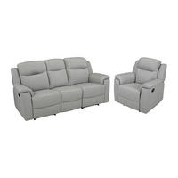 SOFAGARNITUR mit Relaxfunktion - 4 Personen - Leder - Hellgrau - - Hellgrau, Leder (205/100/96cm) - Vente-Unique