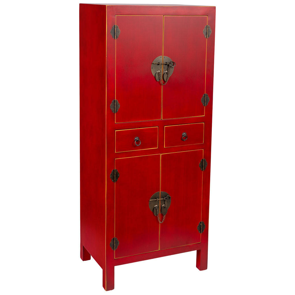 HOLZKLEIDERSCHRANK mit 2 Schubladen und 4 Türen 50x35x121 - Rot, Holz (50/121/34cm) - Wanderlust