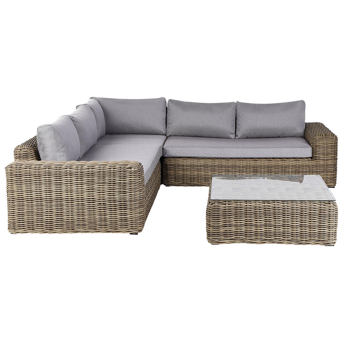 LOUNGE-SET 6-Sitzer PE Rattan Hellbraun Palermo - Braun/Grau, Kunststoff - Beliani