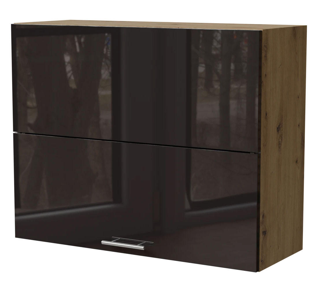 Feldmann-Wohnen Küchenhängeschrank Schwarz Hochglanz, Eiche Artisan 90x72x32.5 cm