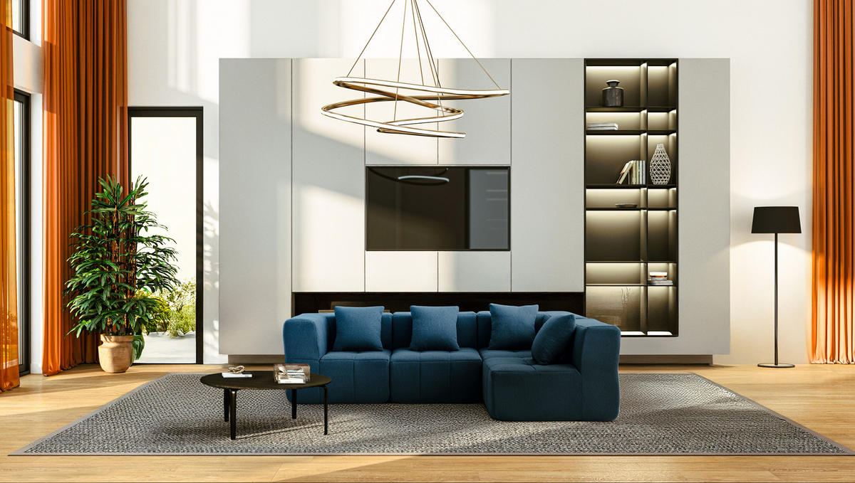 ECKSOFA Bouclé-Stoff Tiefblau - Blau, Textil (260/175cm) - MILYsofa