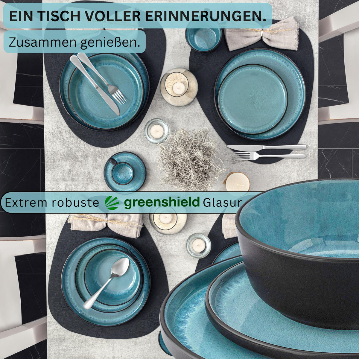 TAFELSERVICE GRANADA - 36 teilig aus Steingut 12 Personen - Blau, Stein (50/30/80cm) - Sänger