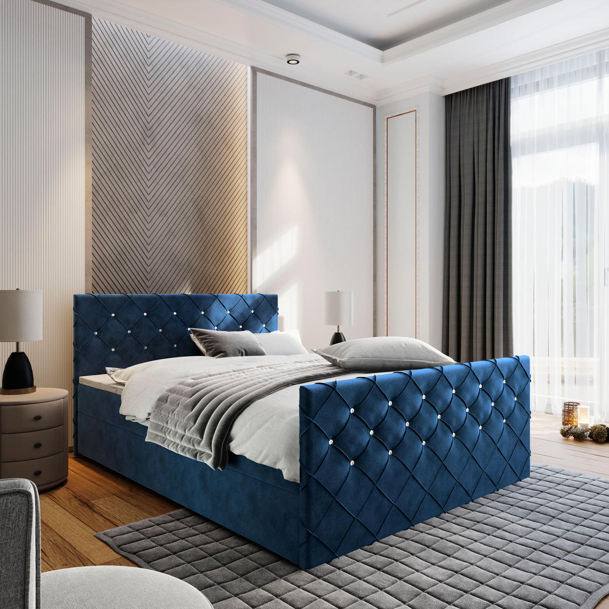 BOXBETT MANDI 180x200 cm mit Matratze und Topper - Blau - Blau, Holz (180/200cm) - MASSENO