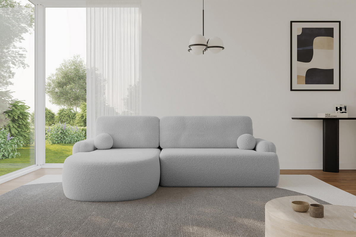 ECKSOFA mit Schlaffunktion und Bettkasten LIRA-L - 264x172x89 Hellgrau - Hellgrau, Holzwerkstoff/Textil (264/172cm) - ALTDECOR