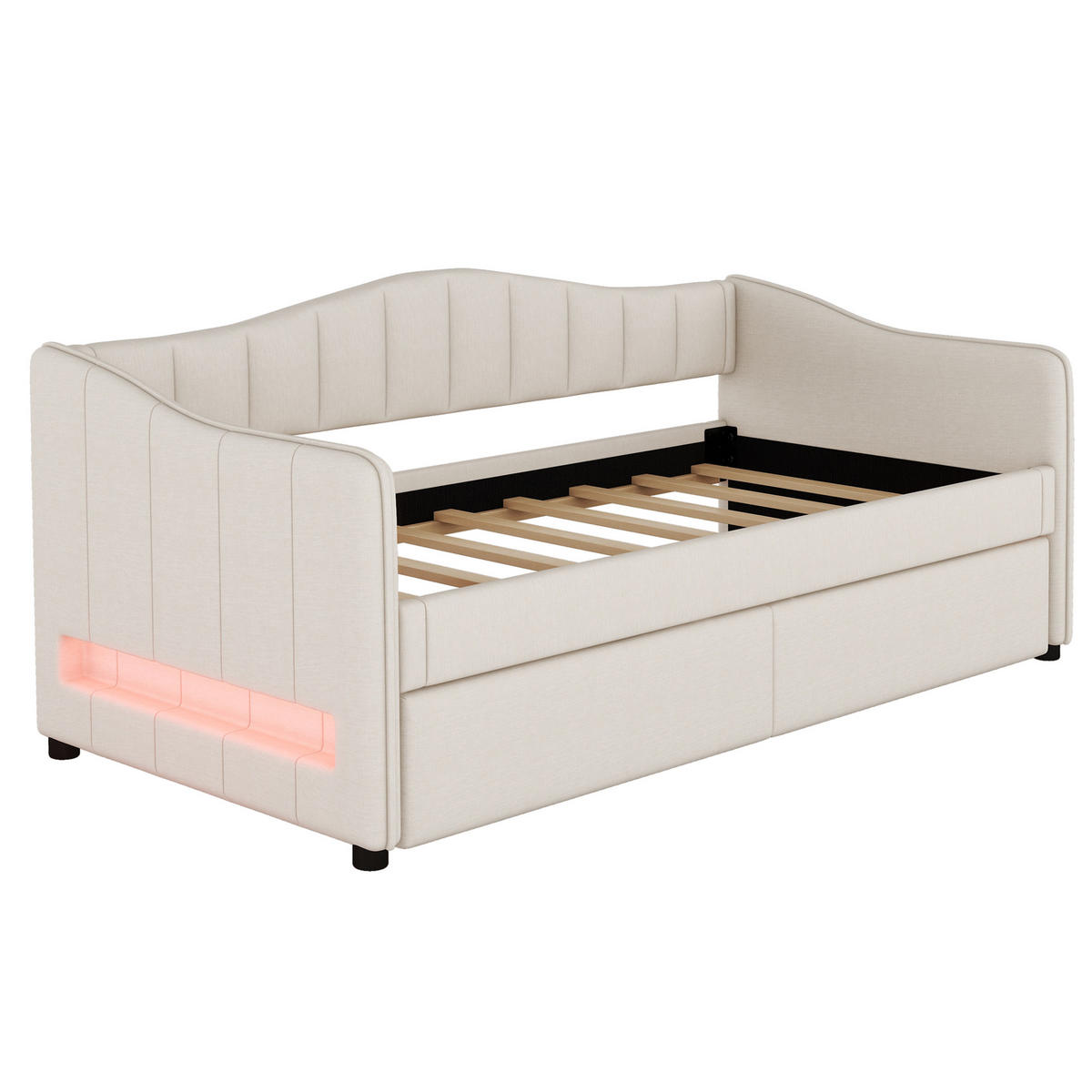 TAGEBETT 90x200cm Beige Leinen mit Ausziehbett Ambiente-Licht-Design - Beige, Holz (90/200cm) - FLIEKS