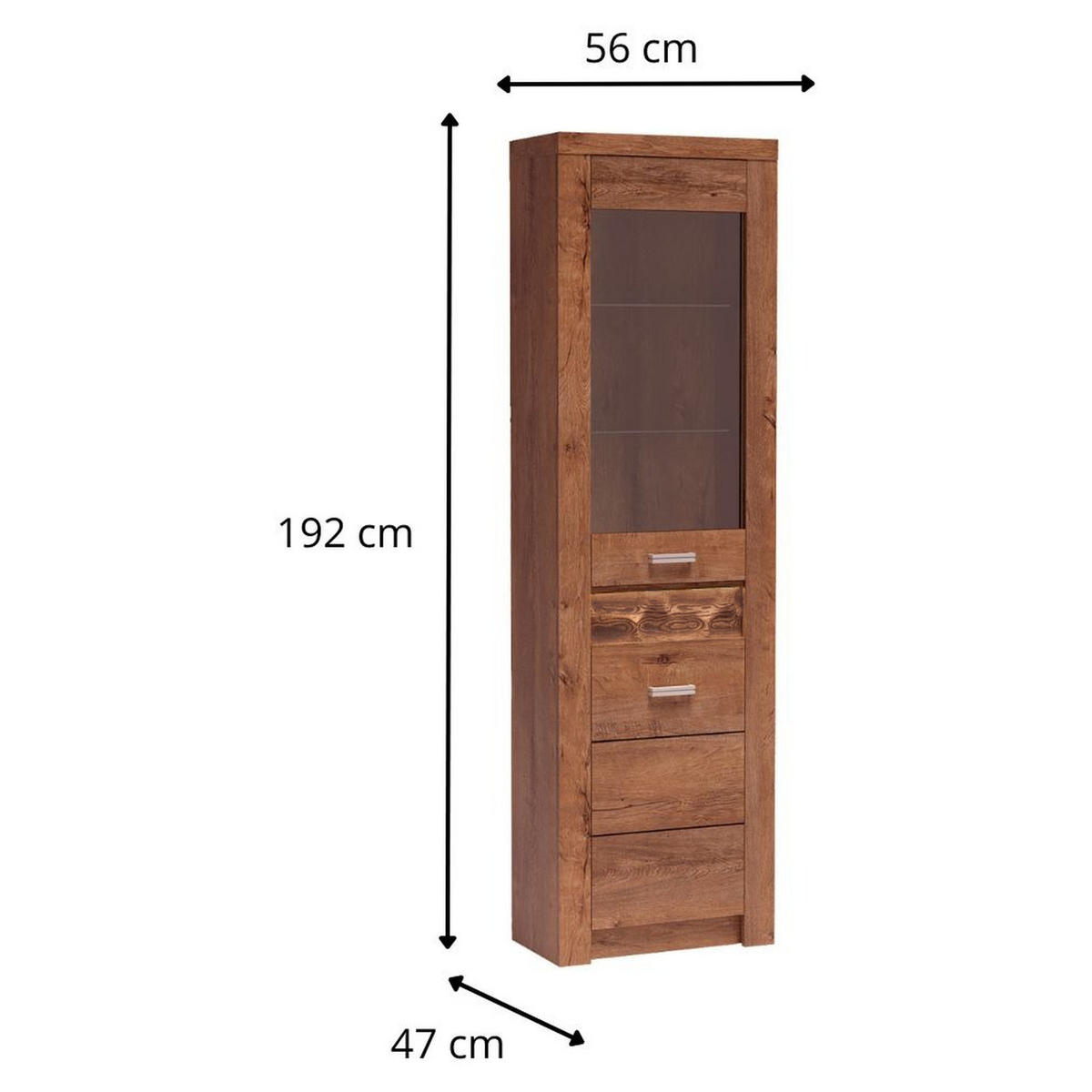 ECKVITRINE Indianapolis I-23 56 x 192 x 47 cm Esche hell - Braun, Holzwerkstoff/Metall (56/192/47cm) - Koseto