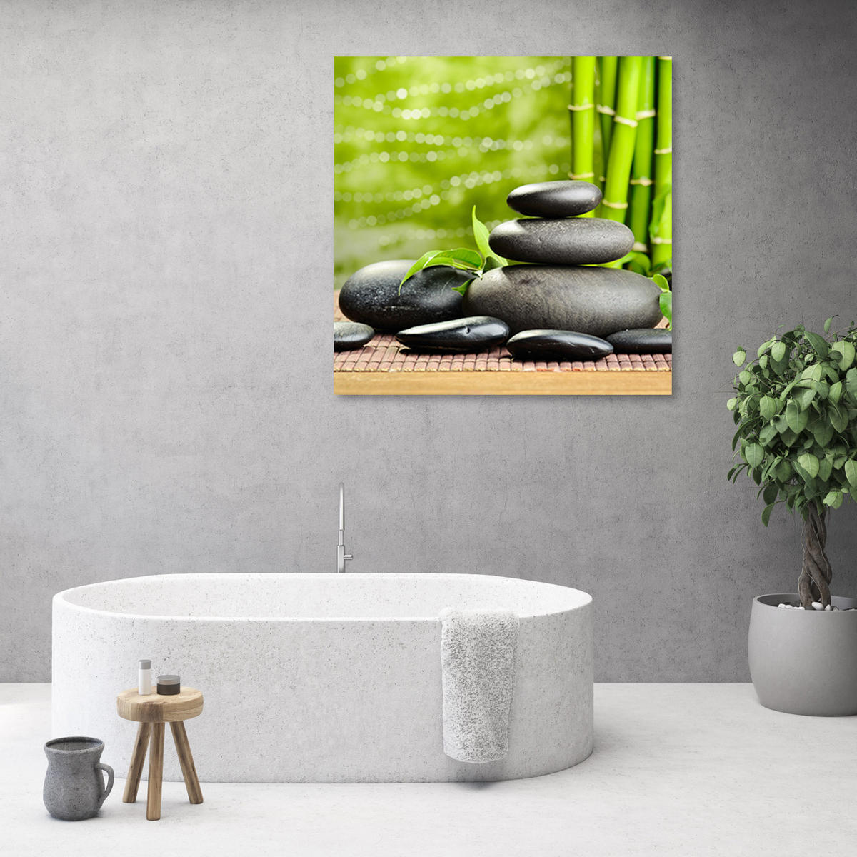 WANDBILD steine bambus zen spa - Grün, Textil (50/50cm) - Feeby