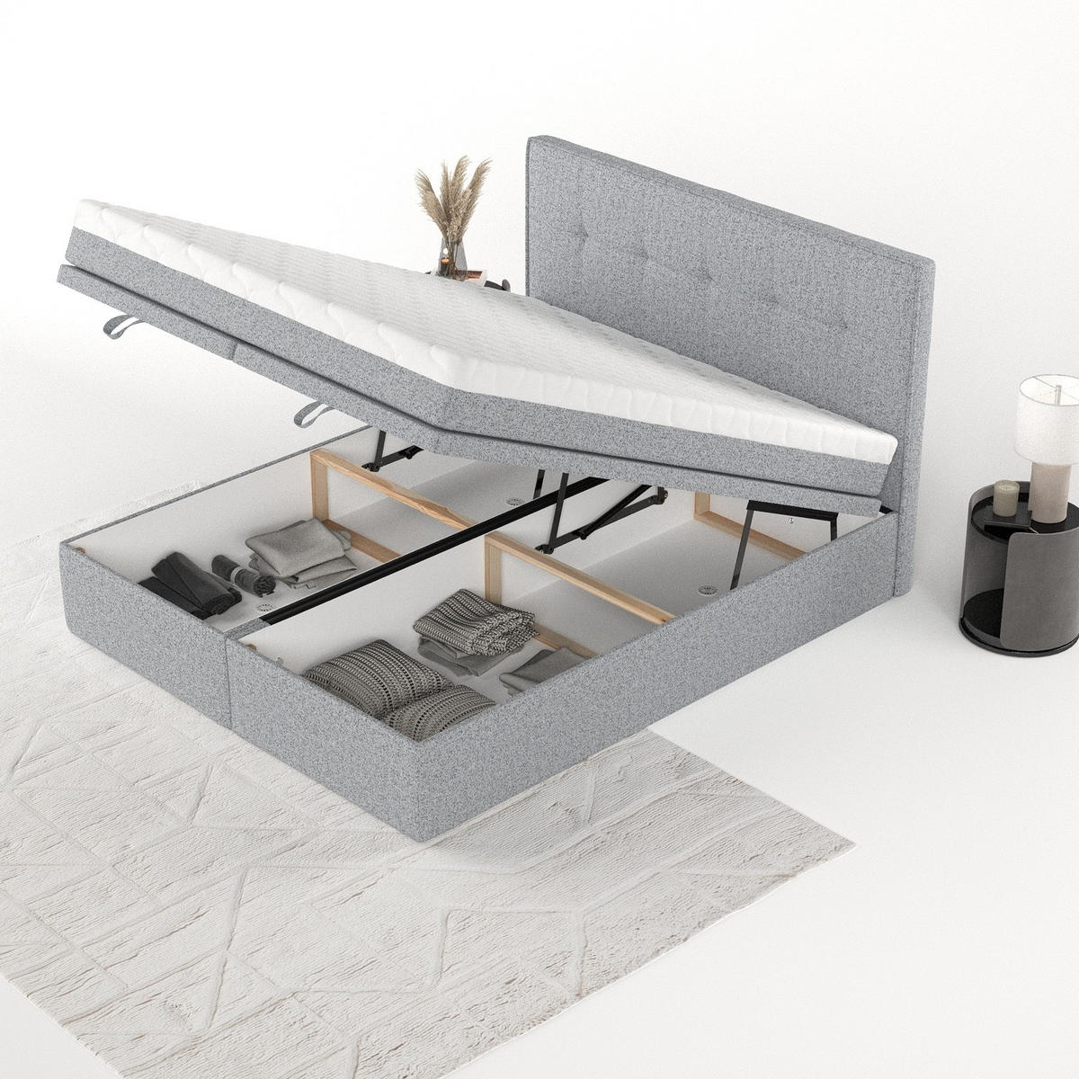 BOXBETT Arivo 200/200 cm Grau im Riva Stoff - Schwarz/Grau, Holz/Holzwerkstoff (200/200cm) - AltaBeds