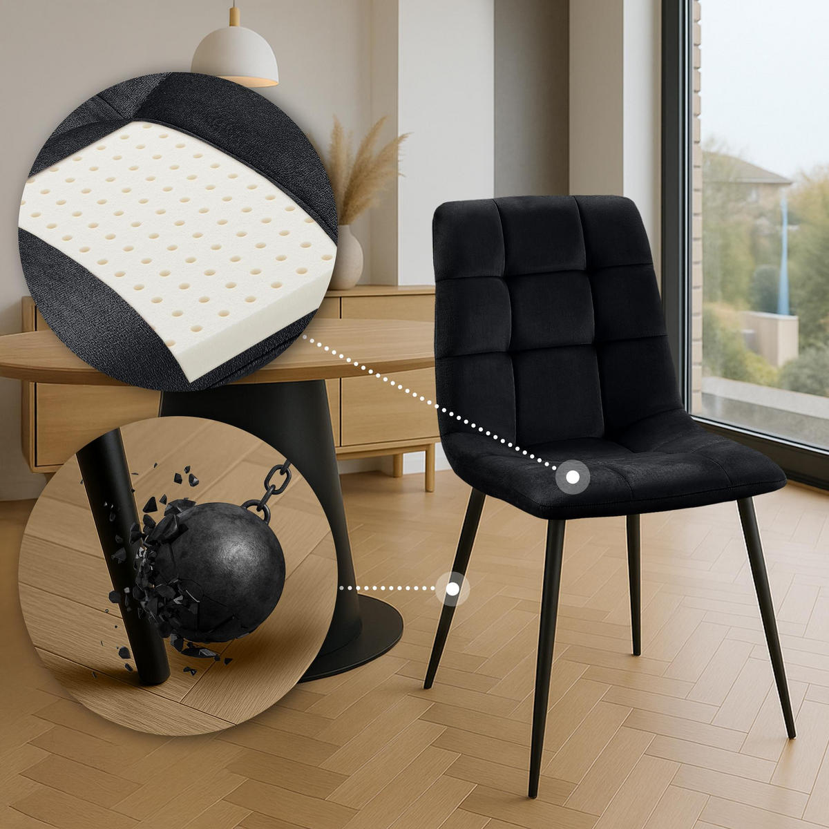 STUHL Samt Schwarz - Schwarz, Textil/Metall (45/84/55cm) - CLP