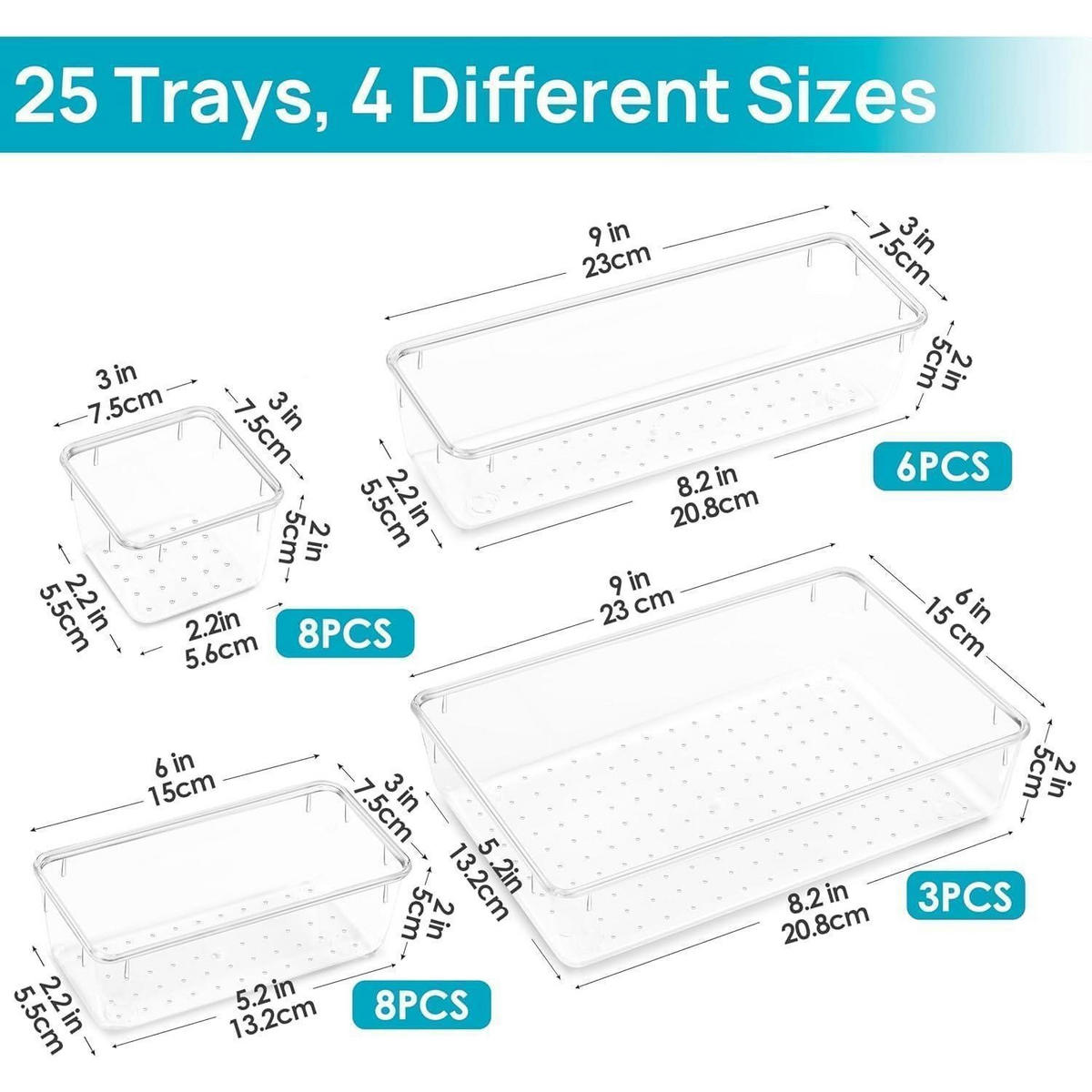 SCHUBLADEN Organizer 25-teiliges Set transparent - Transparent, Kunststoff (15.8/23.5/28.5cm)