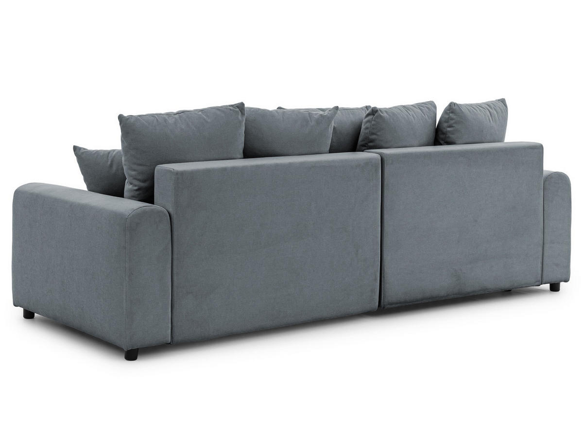 ECKSOFA Calma mit Schlaffunktion und Bettkasten im Bumpy-Design aus weichem Dunkelgrau Webstoff - Ottomane links - Dunkelgrau/Schwarz, Holz/Kunststoff (239/140cm) - S-Style