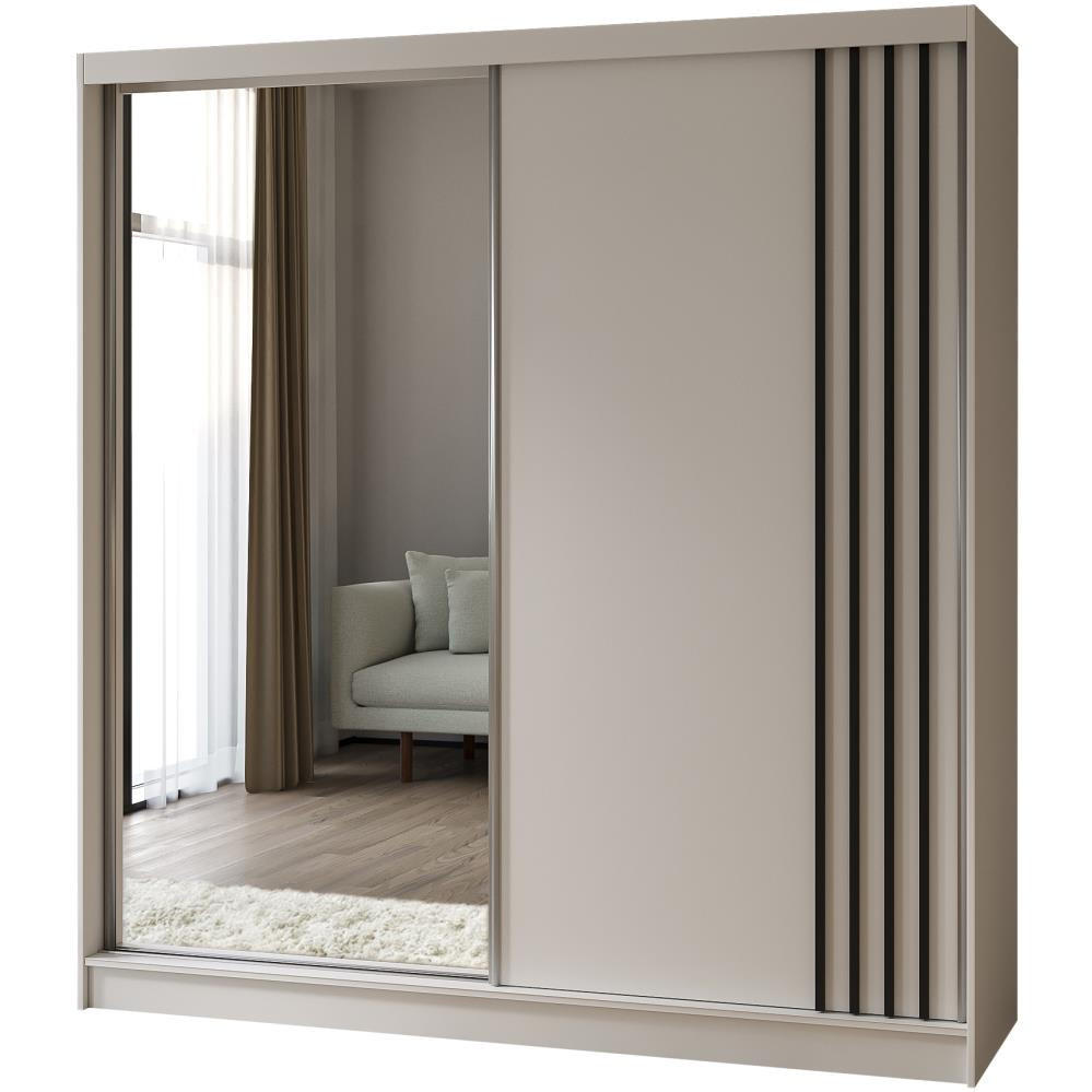 SCHWEBETÜRENSCHRANK Nela II 200/216/61 weiß mit Schubladen - Schwarz/Weiß, Holzwerkstoff (200/216/61cm) - Beautysofa