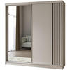 SCHWEBETÜRENSCHRANK Nela II 200/216/61 weiß mit Schubladen - Schwarz/Weiß, Holzwerkstoff (200/216/61cm) - Beautysofa
