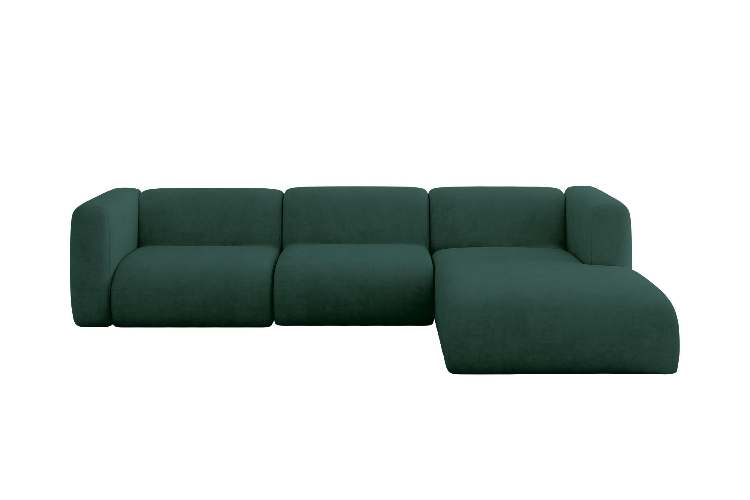 ECKSOFA Ottomane Rechts MIRA-L2 318x179x89 Grün Velours - Dunkelgrün/Schwarz, Holzwerkstoff/Kunststoff (318/179cm) - ALTDECOR