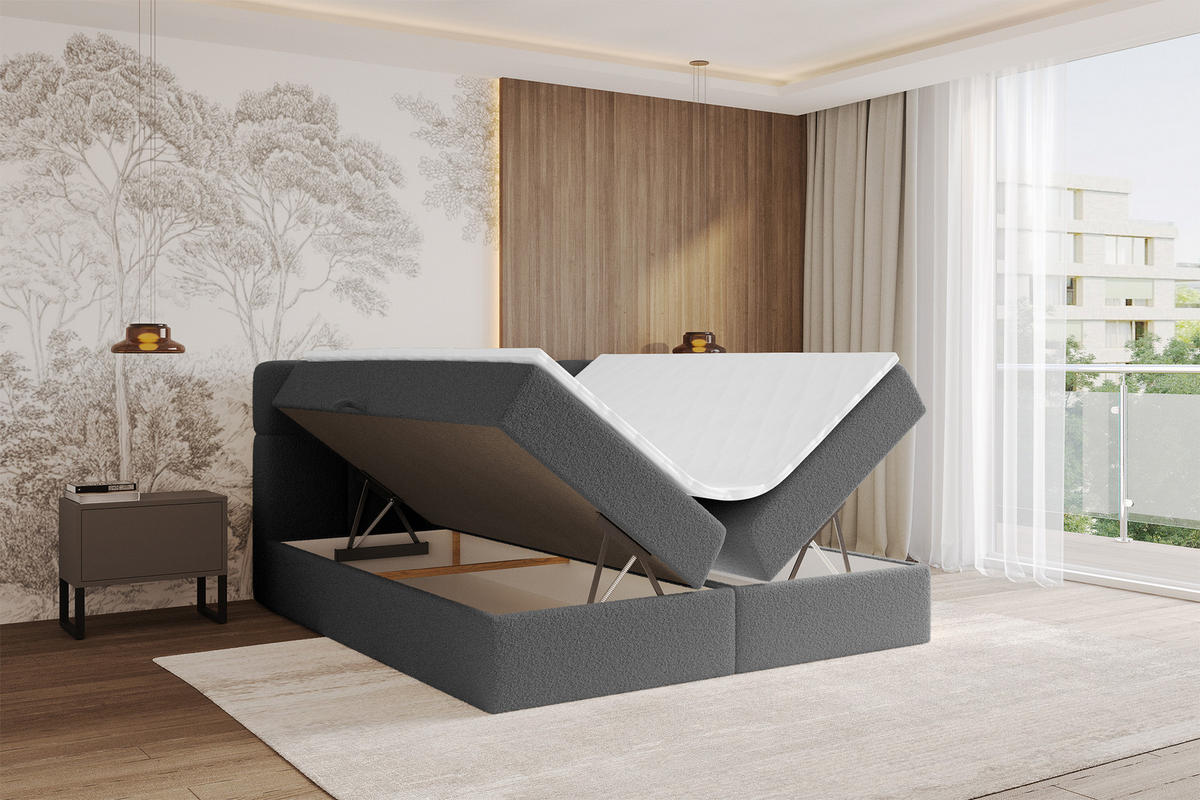 BOXBETT mit Matratze H3 - FAMA - 140x200 cm Grau Quelle - Schieferfarben, Holzwerkstoff (140/200cm) - ALTDECOR