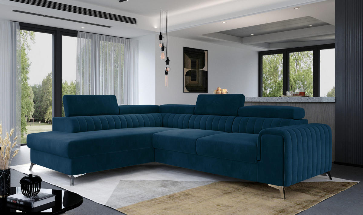 ECKSOFA - OLIVIER (Links, Dunkelblau) - Blau/Dunkelblau, Textil (275/205cm) - Möblo