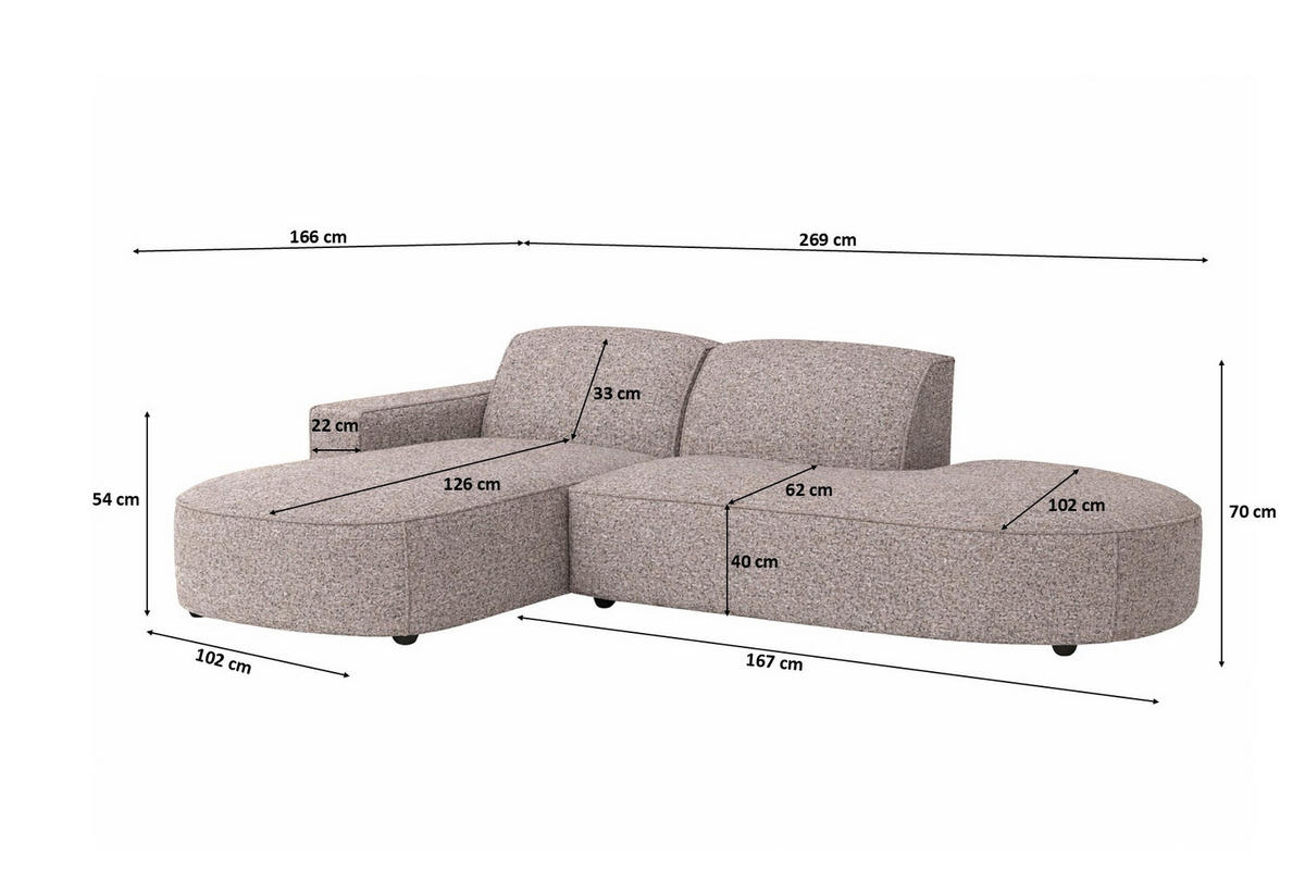 ECKSOFA Cursal Atelier, Stoff Artico, Beige, Links - Beige, Holz (269/166cm) - Kaiser Möbel