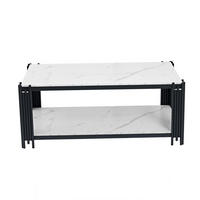 COUCHTISCH aus MDF 114x63x46 cm und Metall Weiß-Schwarz mit Marmoroptik und 2 Ablagen - Weiß, Holzwerkstoff (114/63.5/46.3cm) - IVMEU