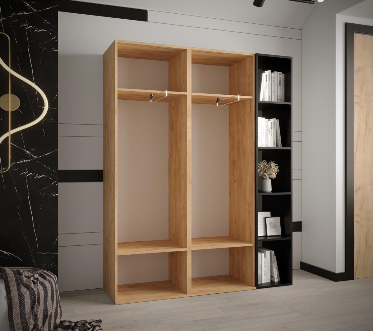 GARDEROBENSCHRANK 130/184/42 - Eichefarben/Schwarz, Holz/Kunststoff (130/184/42cm) - MÖBEL KRYSPOL