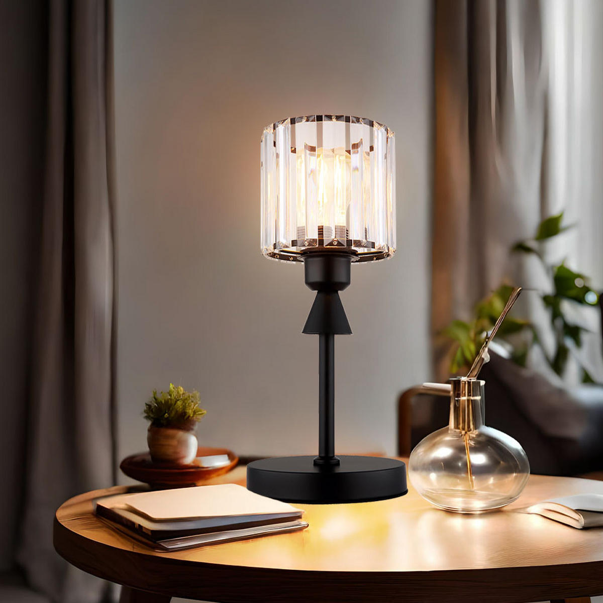 TISCHLEUCHTE Metall Schwarz Kristall - Schwarz, Metall (15/15/34.3cm) - Globo Lighting