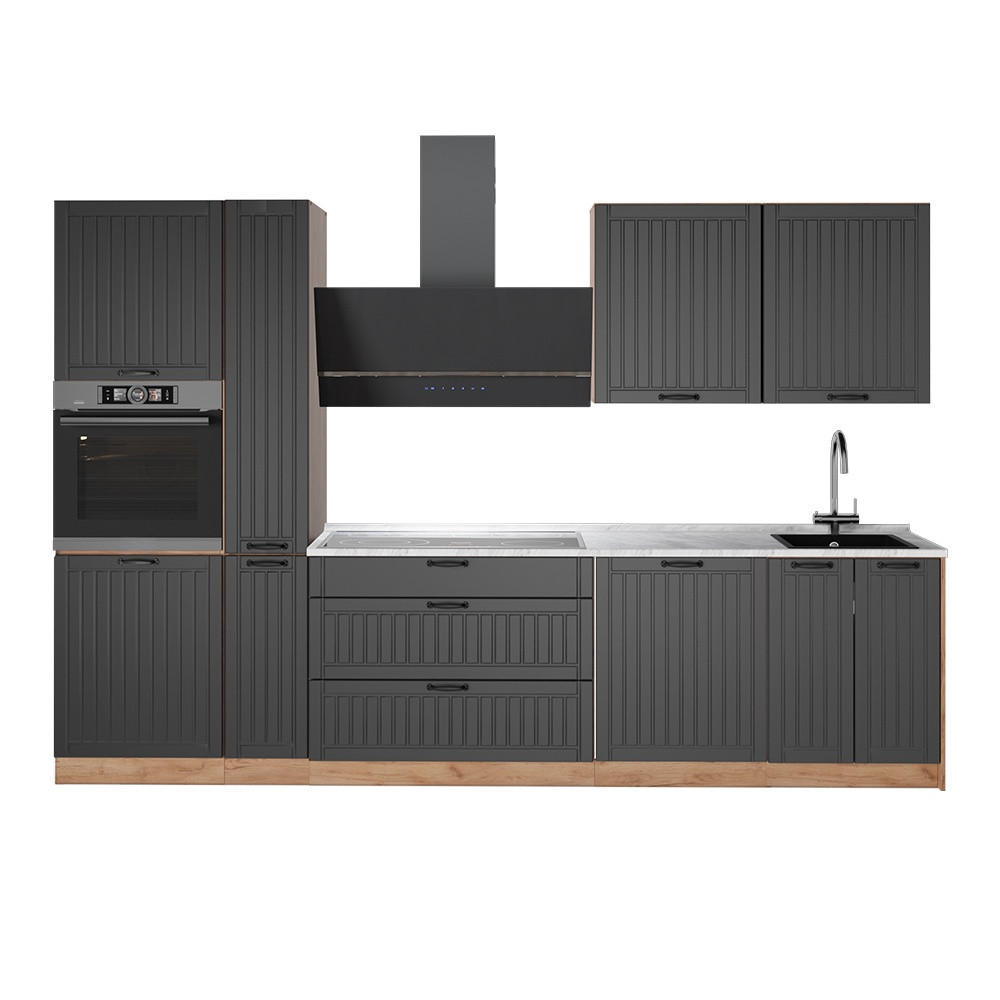 KUCHYNKA Fame-Line, Tmavo-sivá/Dub Goldkraft, 310 cm, AP Marble - dub medový/tmavosivá, kompozitné drevo (310/206.8/60cm) - Vicco