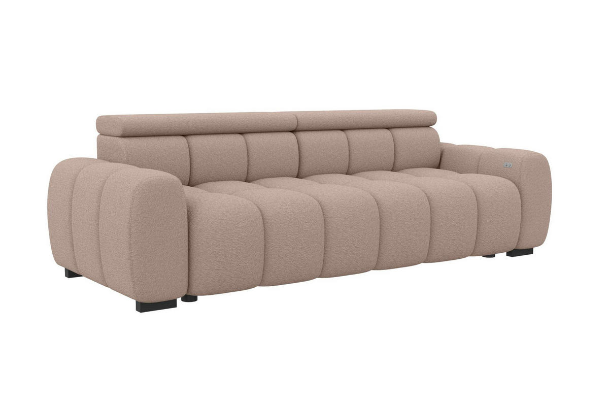 BIGSOFA ALESSIO Bouclé-Stoff Rosa mit elektrischer Sitztiefenverstellung - Rosa, Kunststoff/Textil (248/77/108cm) - 99rooms