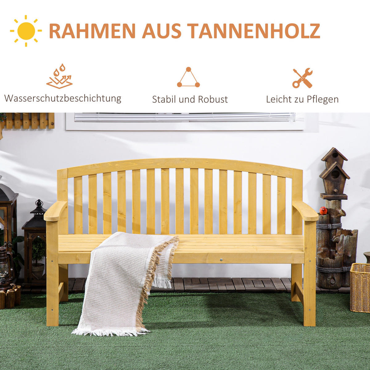 GARTENBANK 2-Sitzer aus Tannenholz Orange - Orange, Holz (51/85/143cm) - Outsunny