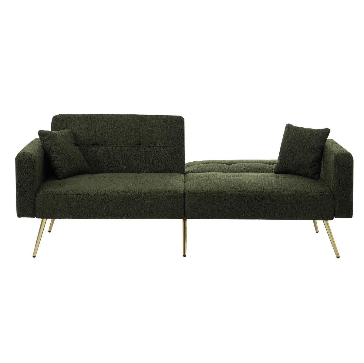 SCHLAFSOFA aus Lammwollstoff 175x64x72 cm Antikgrün mit verstellbarer Rückenlehne, Bettfunktion und Seitentaschen - Grün, Kunststoff (64/72/175cm) - Modfu