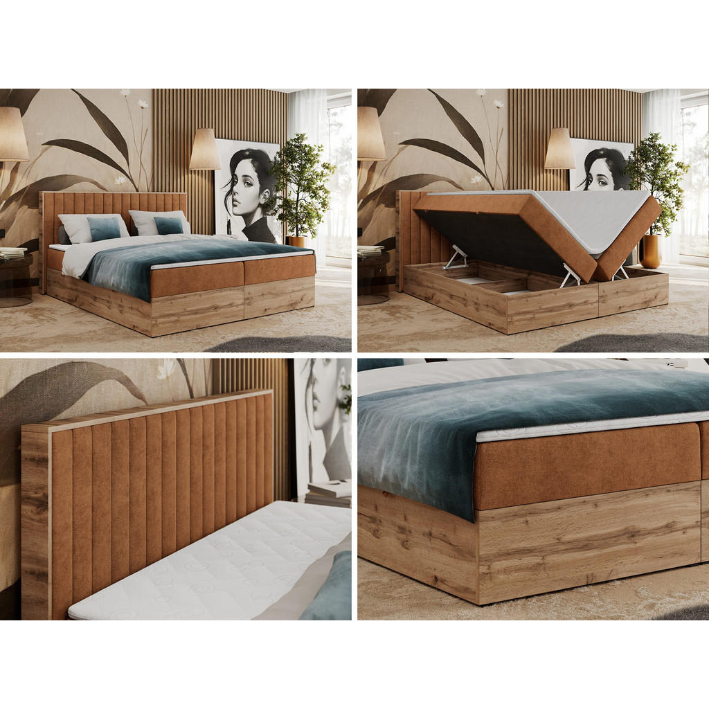 Thumbnail - MKS Boxbett, Orange, Textil, 2-Sitzer, H4, 7-Zonen, Rechteckig, 140x200 cm, Schlafzimmer, Betten, Boxspringbetten