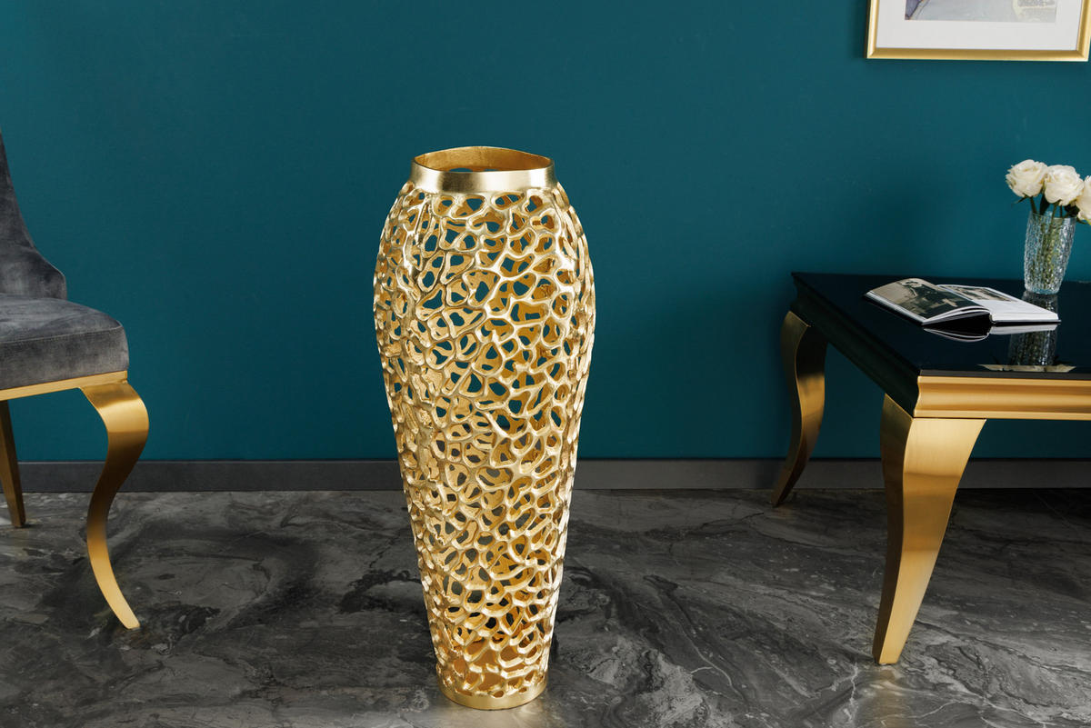 BODENVASE ABSTRACT LEAF Metall Gold 64 cm - Goldfarben, Metall (64cm) - riess-ambiente