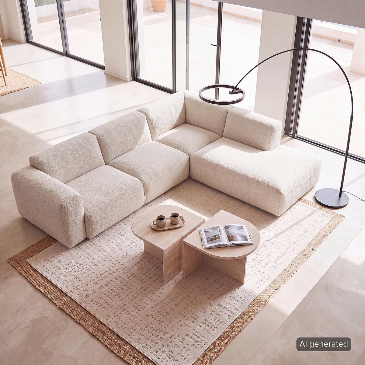 3-SITZER ECKSOFA mit Recamiere - Beige/Schwarz, Kunststoff/Textil (295/231cm) - home24