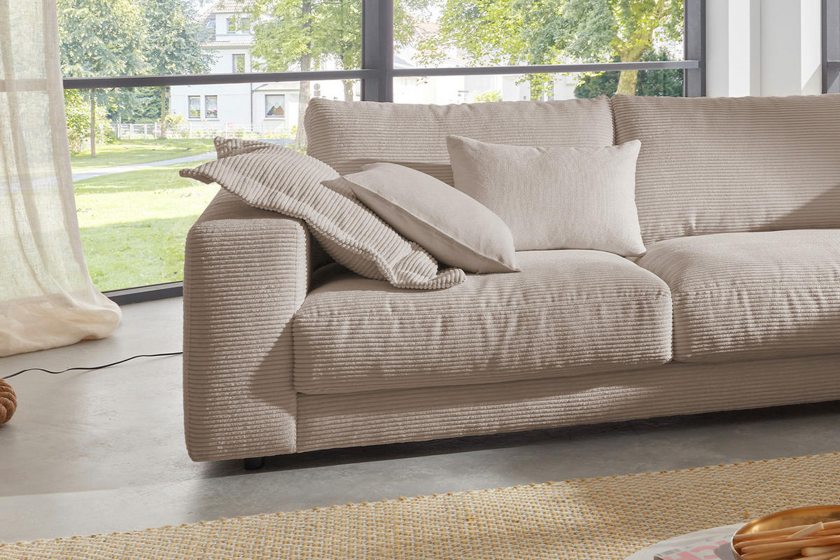 ECKSOFA MADELINE Taupe Cord - Taupe/Schwarz, Kunststoff/Textil (325/224cm) - KAWOLA