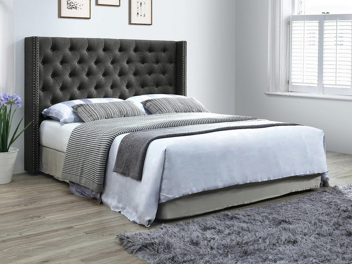 BETTKOPFTEIL - B. 160 cm - Gepolstert Stoff - Grau - MASSIMO II - Grau, Textil (173/125/20cm) - Vente-Unique