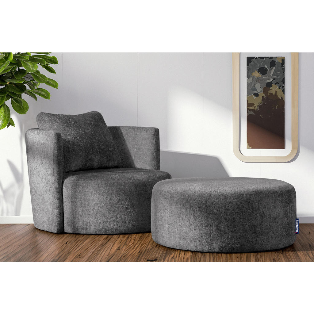 Thumbnail - Konsimo® Drehsessel, Grau, Textil, 92x75x94 cm, Hergestellt in Europa, Wohnzimmer, Sessel, Polstersessel
