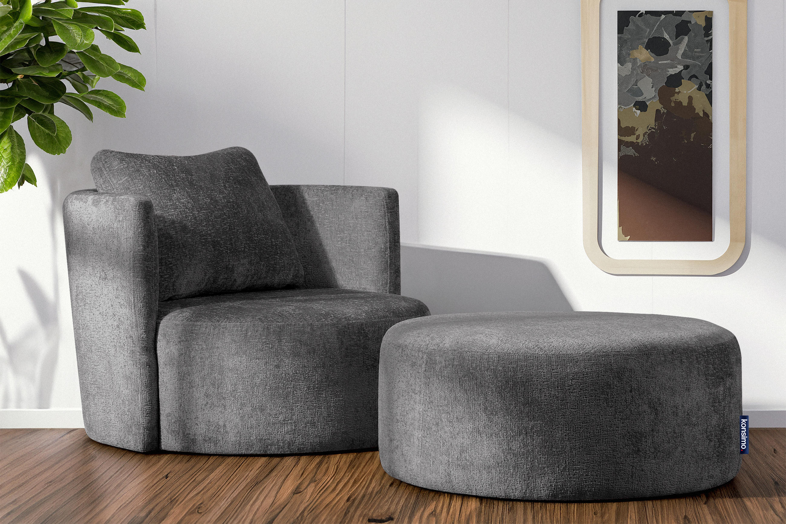 Thumbnail - Konsimo® Drehsessel-Set, Grau, Textil, Rund, 92x75x80 cm, Hergestellt in Europa, Wohnzimmer, Sessel, Polstersessel