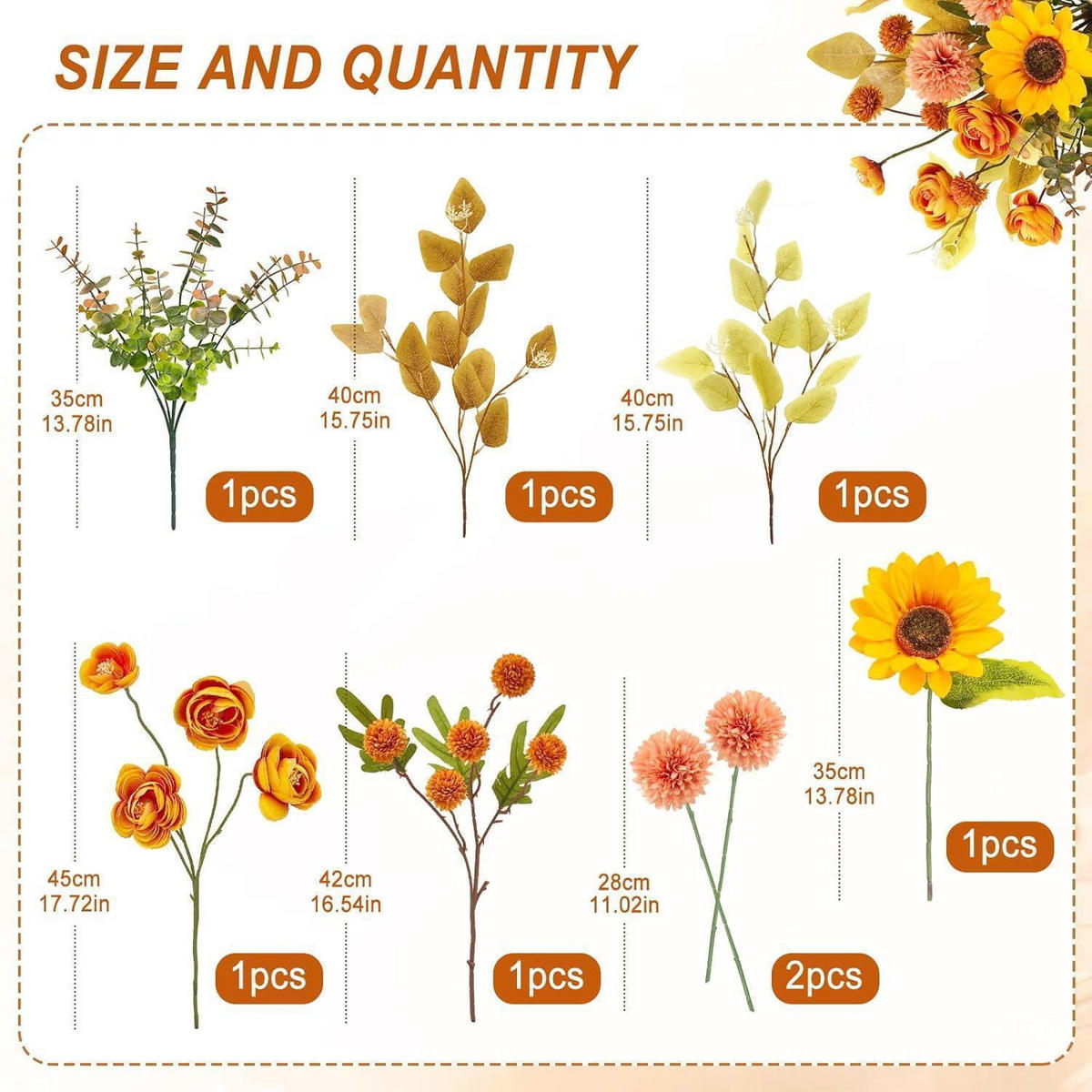 KÜNSTLICHER Blumenstrauß Herbst 8 Stück 32 cm - Multicolor, Kunststoff (32cm)