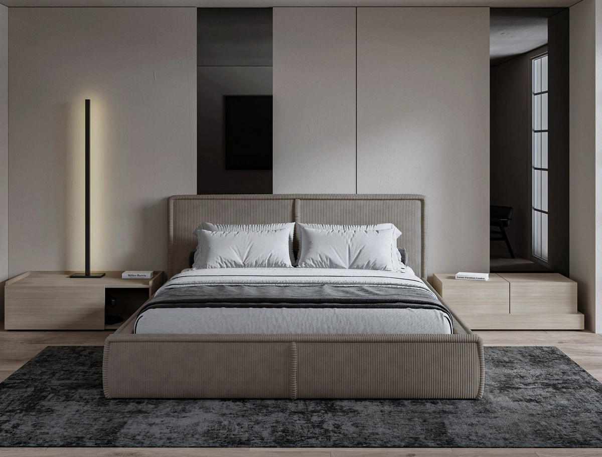 ČALOUNĚNÁ POSTEL Cordo Olivový manšestr 160x200 cm - černá/béžová, kompozitní dřevo/textil (140/200cm) - Selsey