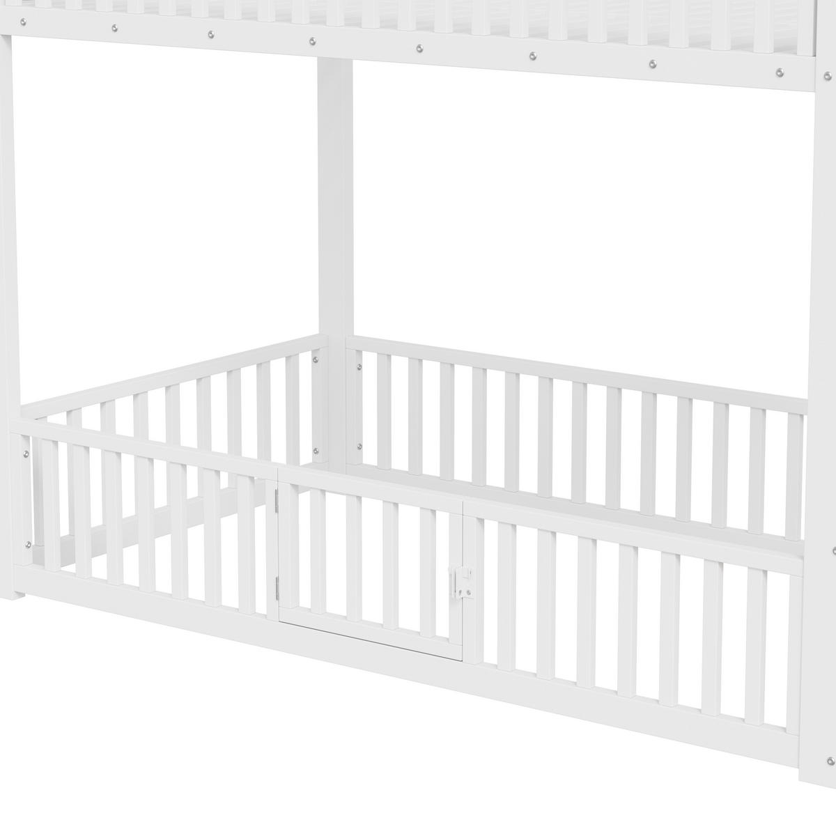 ETAGENBETT 90/200 cm DE-03431, mit Stauraumleiter und LED, in Weiß - Weiß, Holzwerkstoff/Metall (90/200cm) - ComfortXL