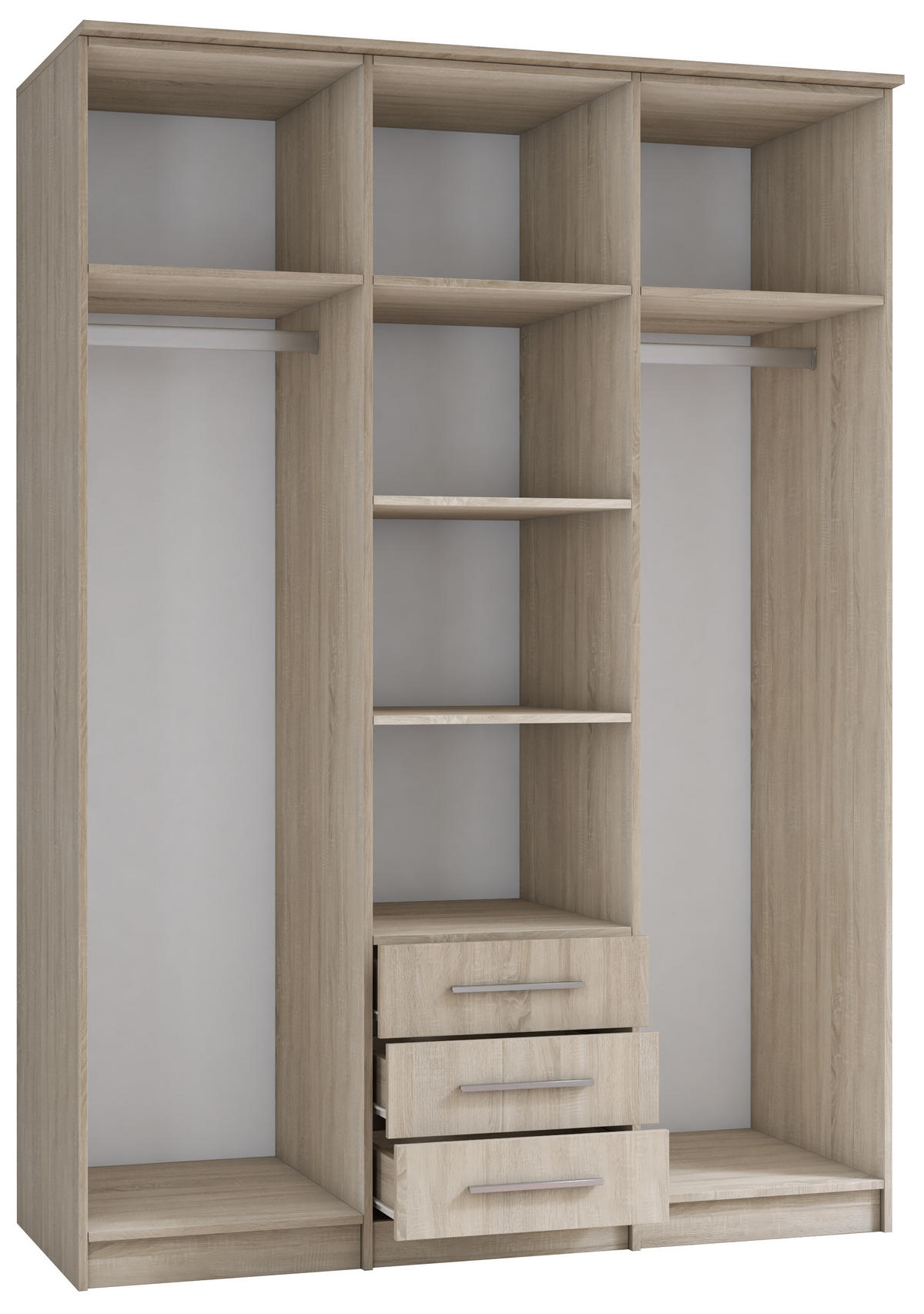 DREHTÜRENSCHRANK 150/207/57/61cm Szantal 3D Weiß/Weiß - Alufarben/Weiß, Holzwerkstoff/Kunststoff (150/210/64cm) - imoebel24