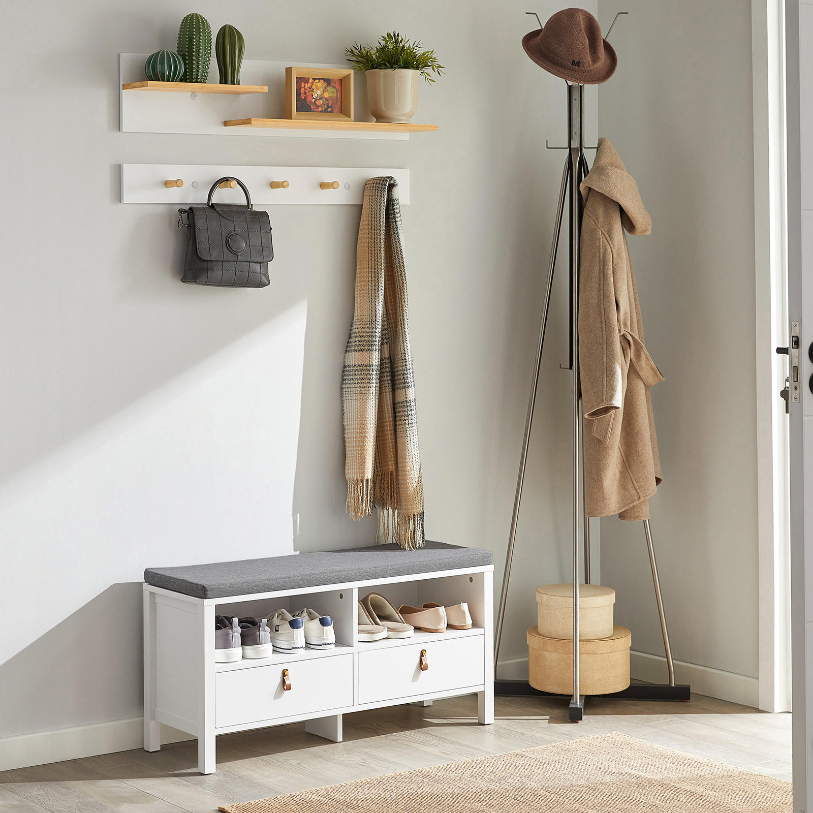 WANDGARDEROBE Weiß-Natur - Weiß/Naturfarben, Holzwerkstoff (90/30/15cm) - SoBuy